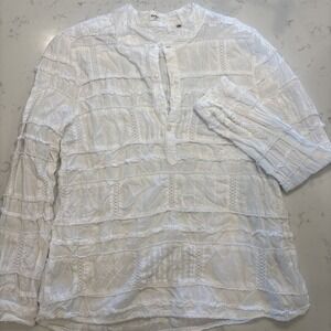 Dylan Anthropologie Peasant Blouse Embroidered Sleeves 100% Cotton Small Ruffled